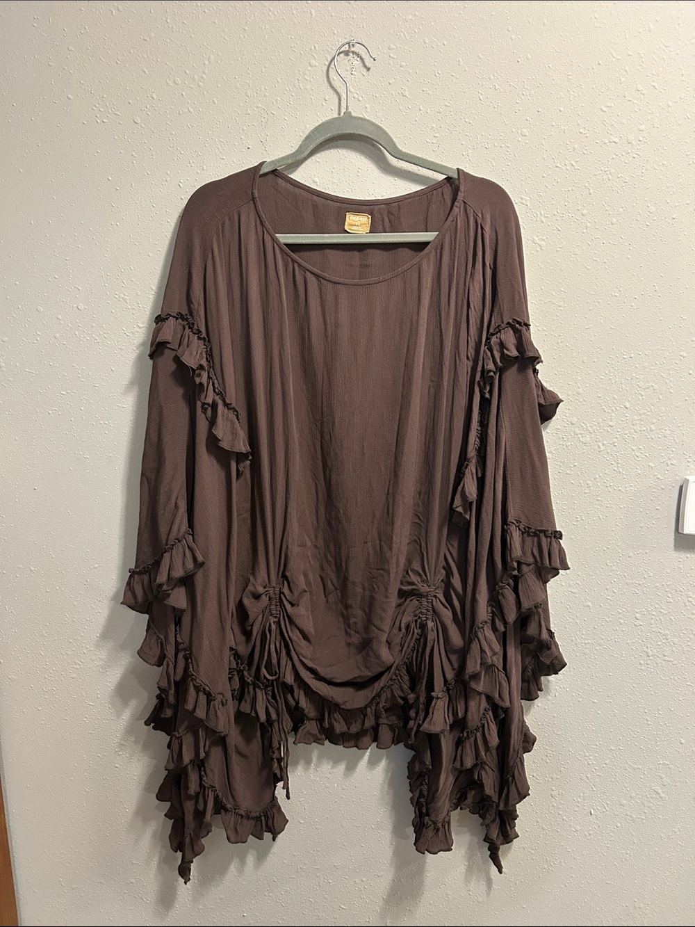 Free People Freest Cassy Tunic Top Espresso Brown Ruffled